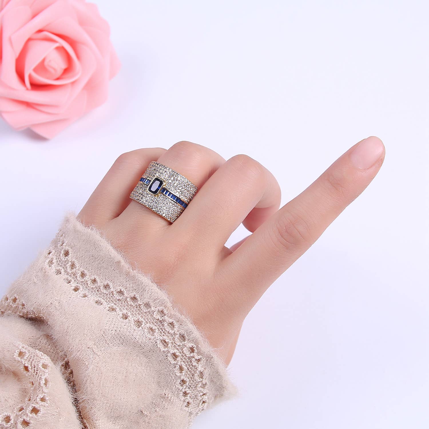 Colorful Micro Pave Adjustable Chunky Statement Ring