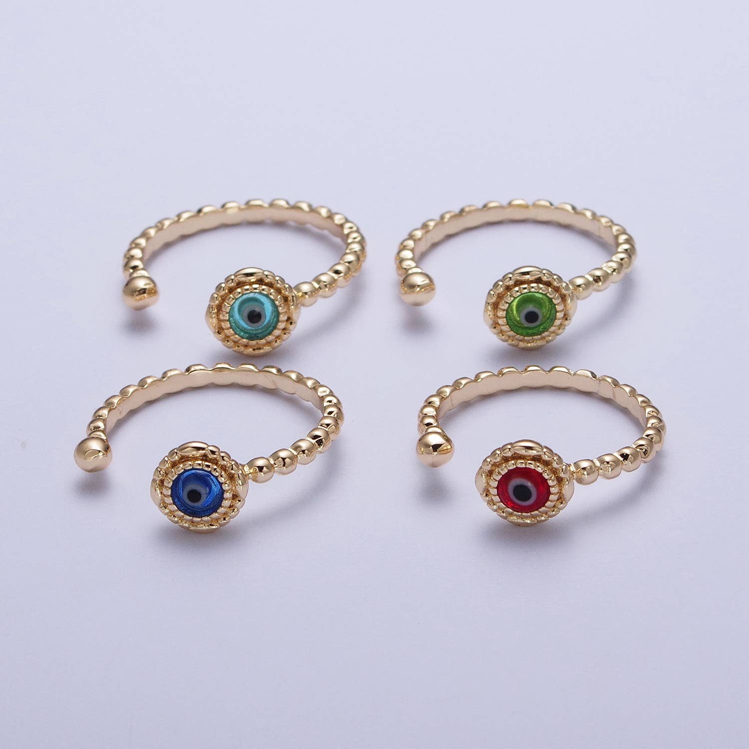 Elegant Gold Beads Colorful Evil Eye Protection Ring Jewelry