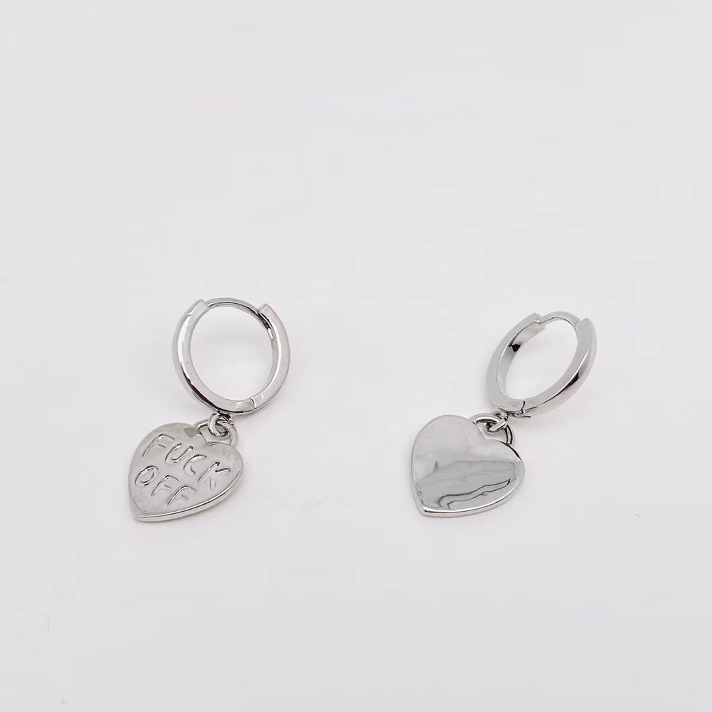 "Fuck off" Heart-shaped Gold Plated Huggie Earrings