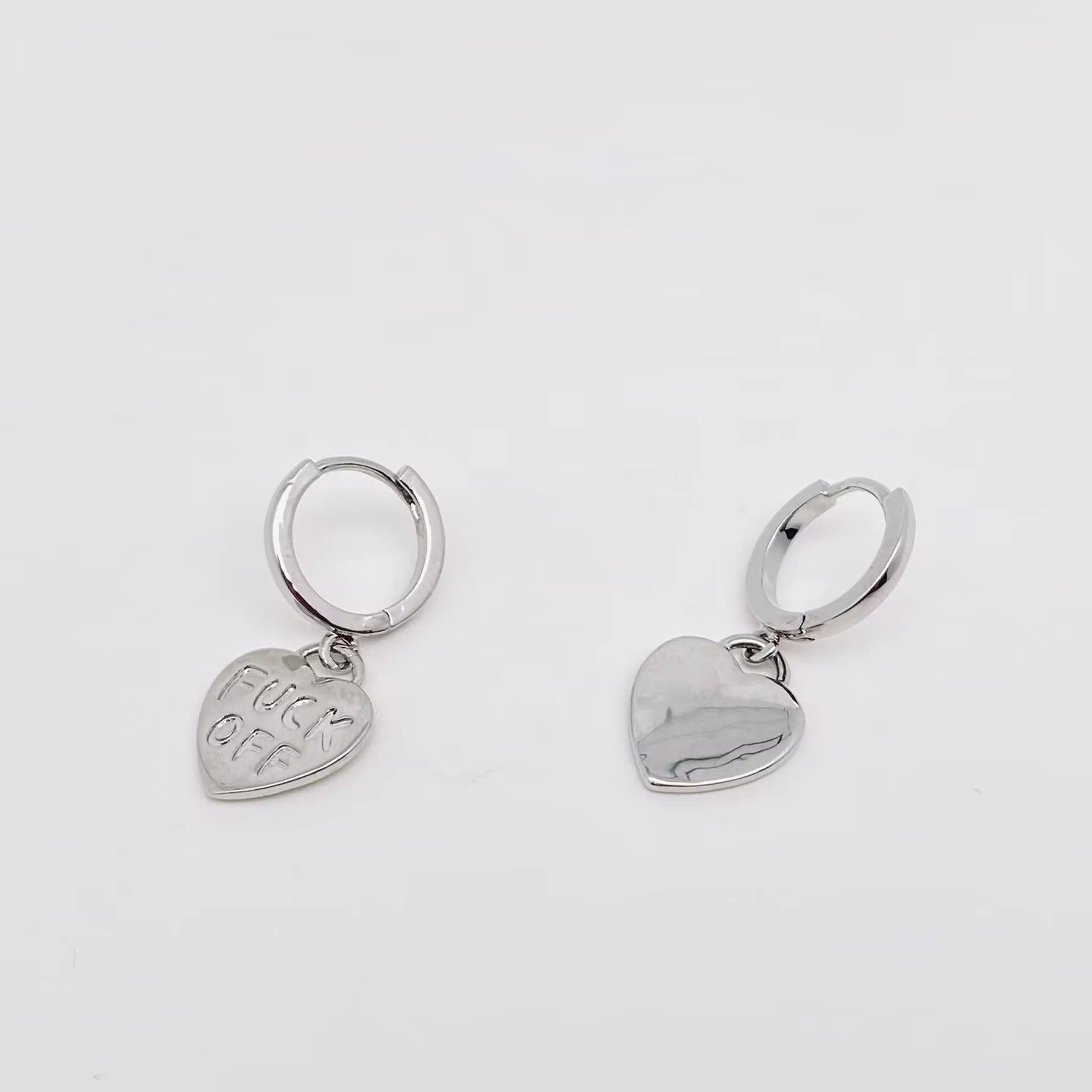 "Fuck off" Heart-shaped Gold Plated Huggie Earrings