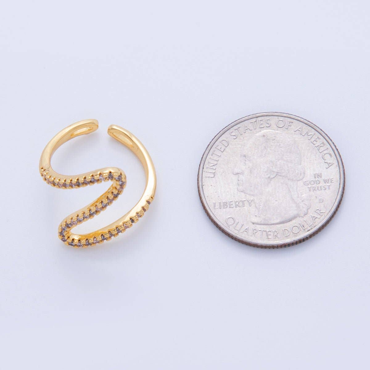 18K Gold Filled Micro Paved Curve Wave Ring | O2022