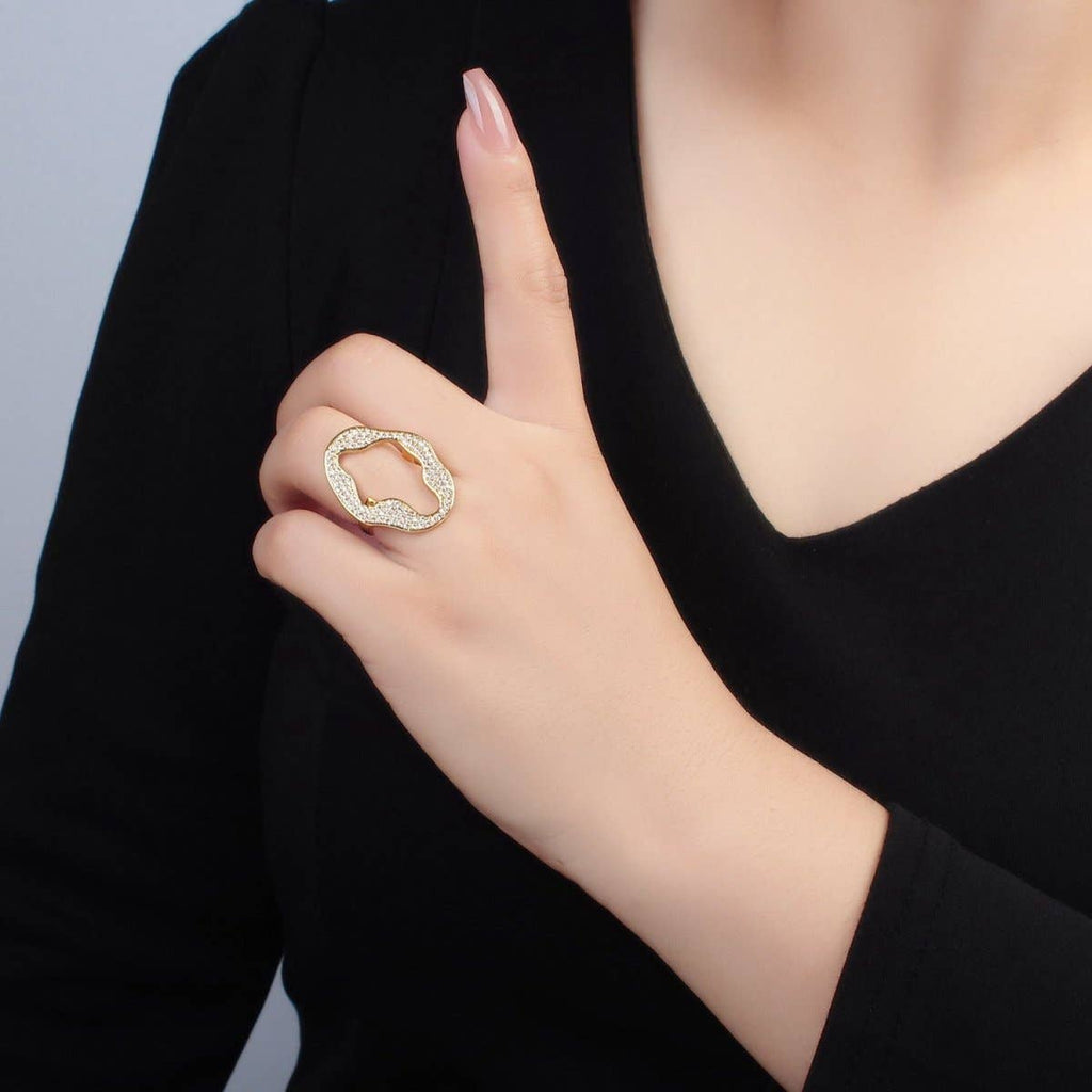 24K Gold Filled Open Abstract Micro Paved CZ Ring | U326