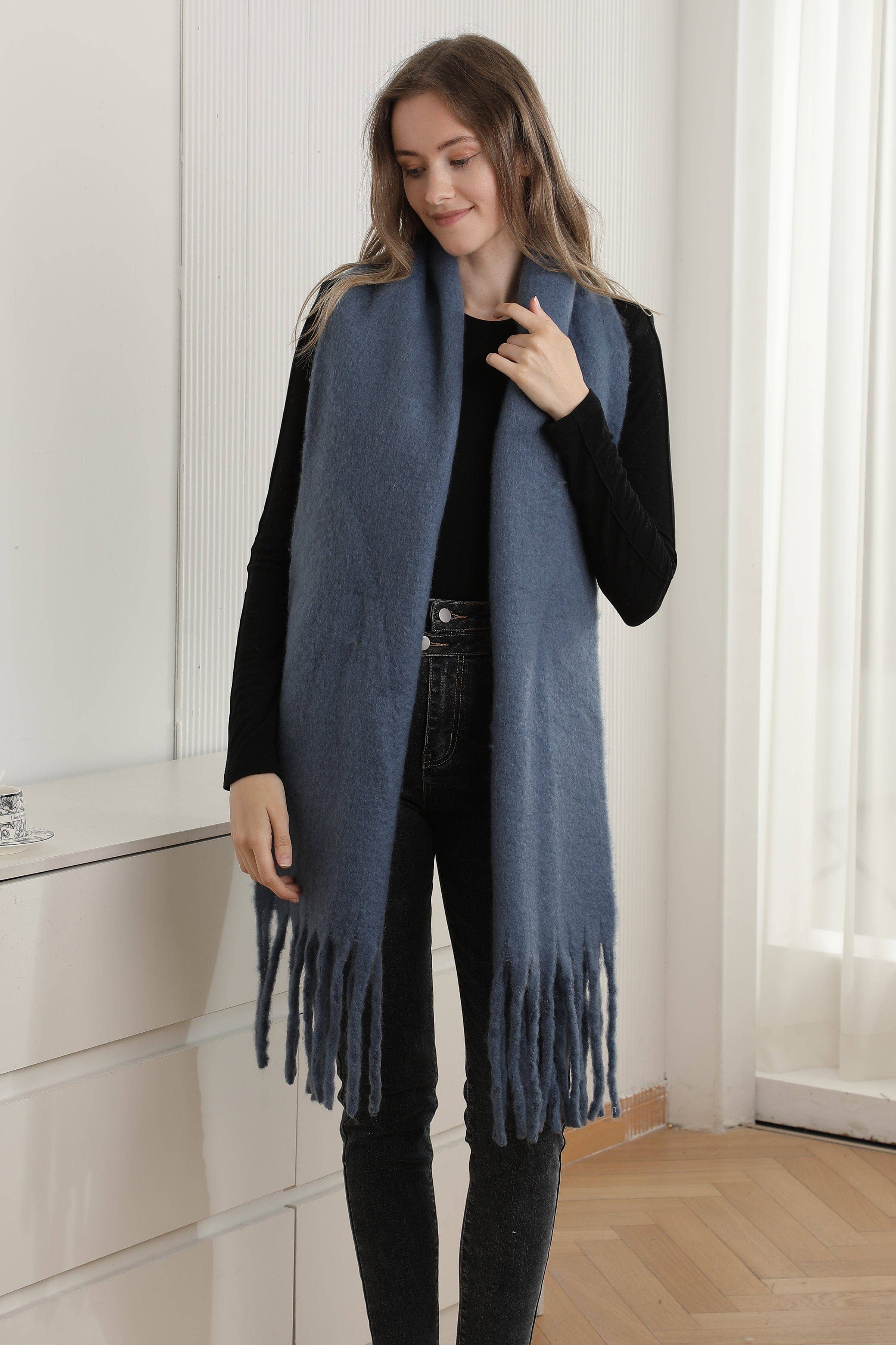 JS2416 Solid color Oblong Scarf with Fringe