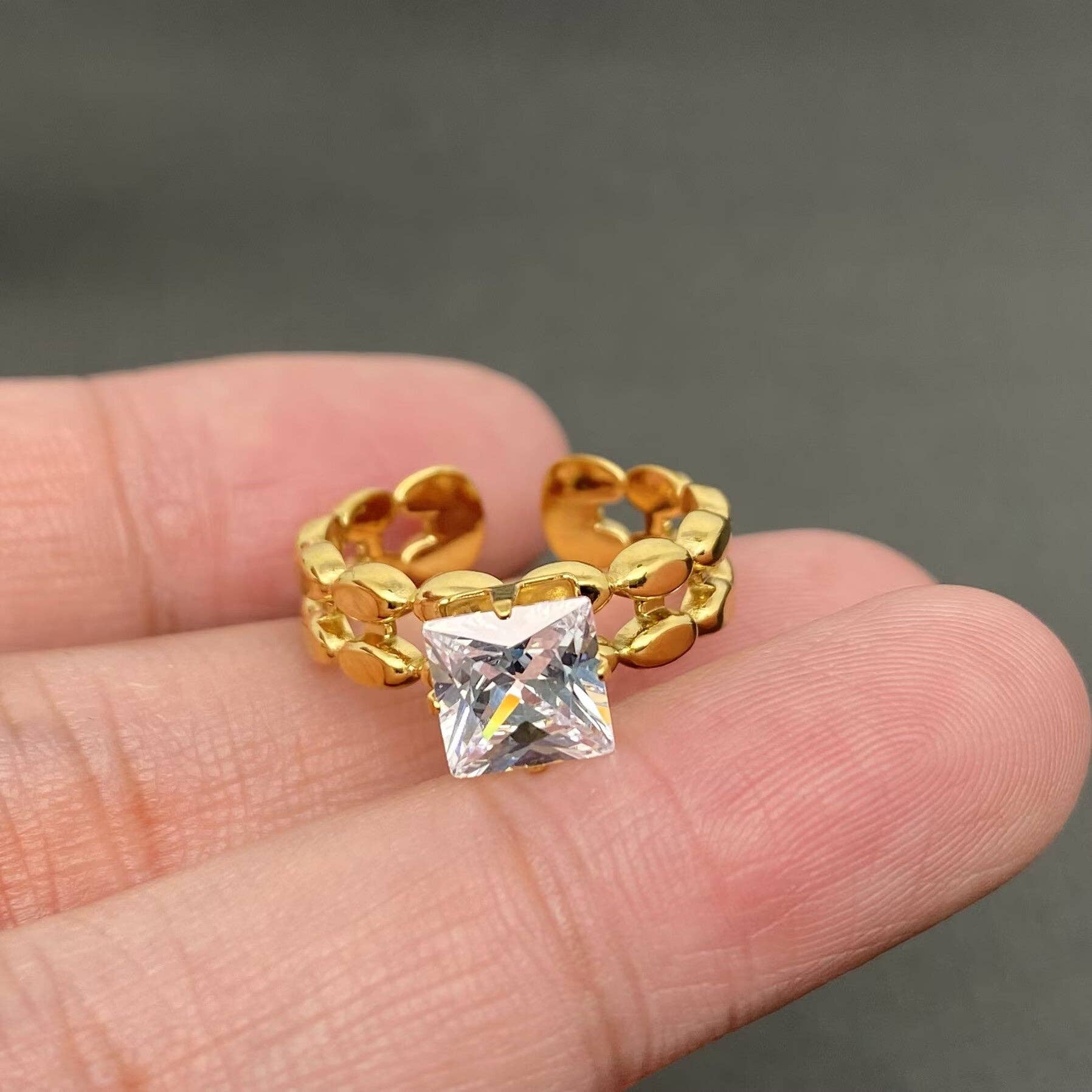 Zircon Inlaid Irregular Geometry 18K Gold Plated SS Ring - FGS