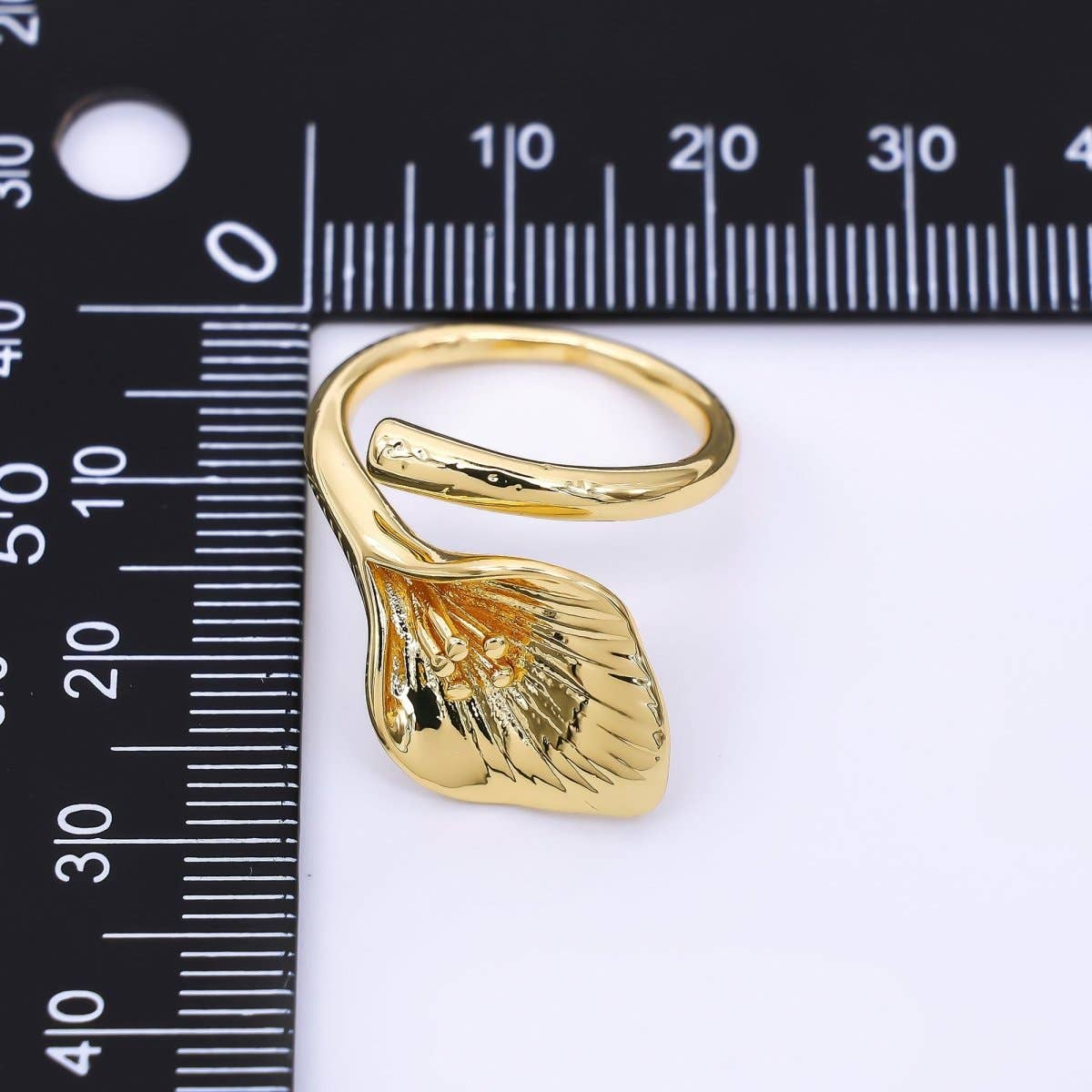 24K Gold Filled Lily-Flow Wrapped Round Flower Open Adjustable Ring | O-1470