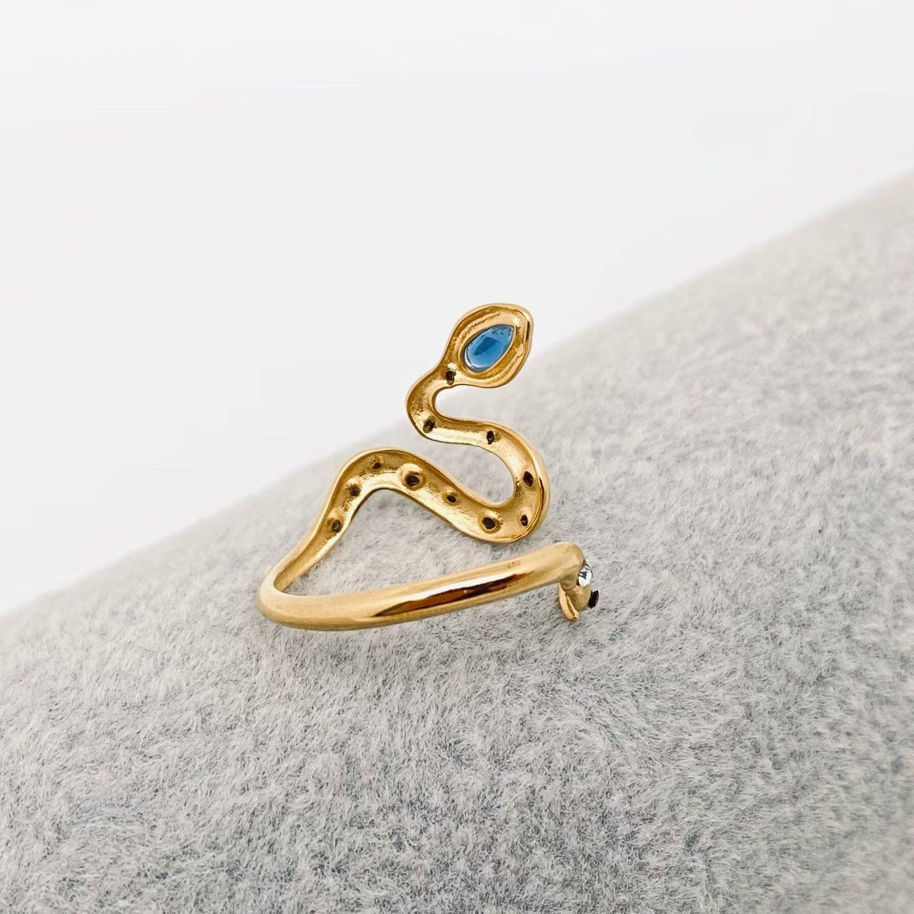 Inlaid Cubic Zirconia Snake Golden Stainless Steel Ring-FGS