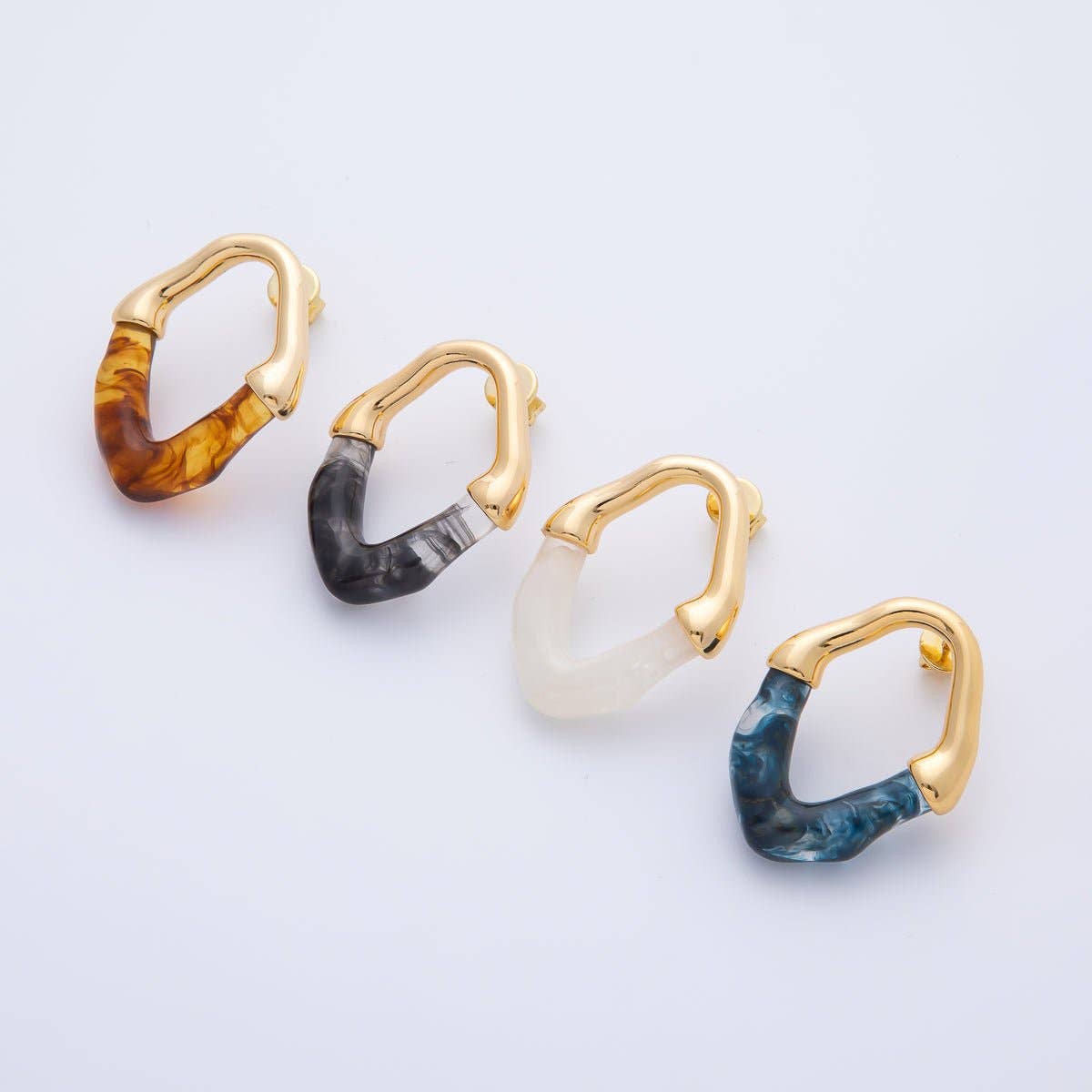 18K Gold Filled 34mm White, Black, Blue, Brown Resin Molten Oval Studs Earrings | AD1580 - AD1583