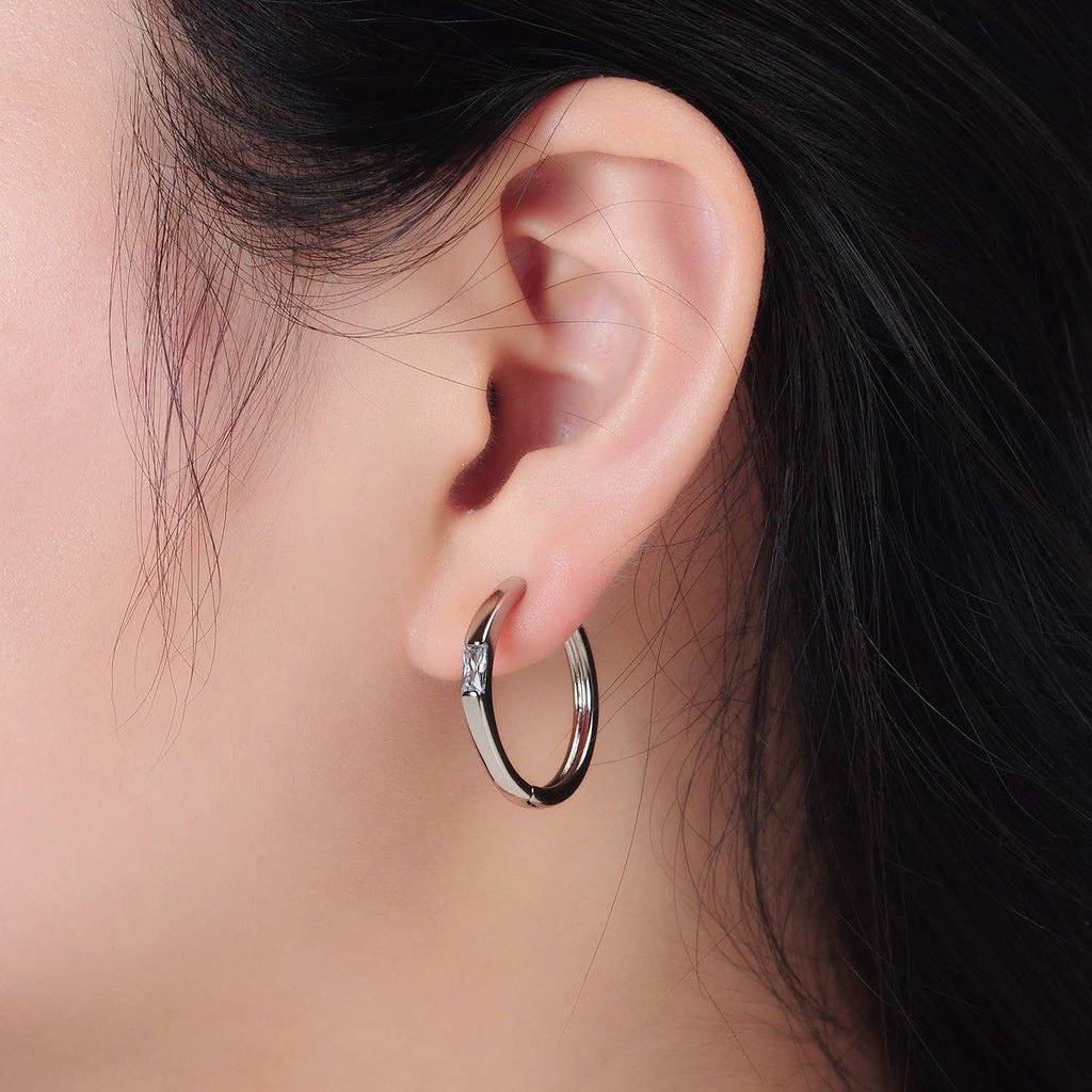Silver 25mm CZ Baguette Hoop Earring | AD-666