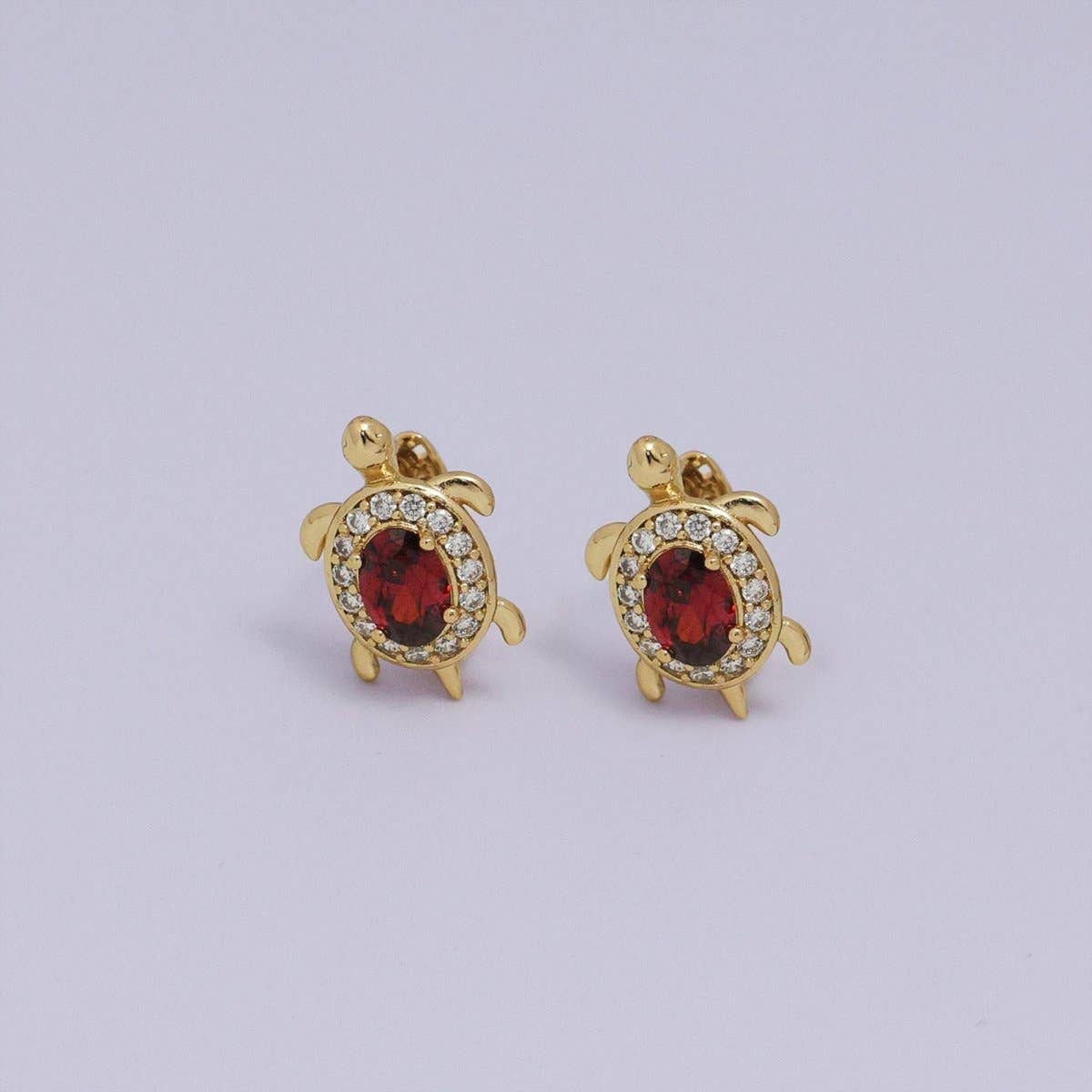 24K Gold Filled Micro Paved CZ Turtle Tortoise Animal Huggie Earrings | AB1036 - AB1062