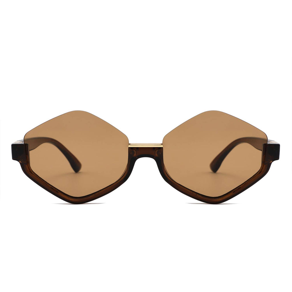 Geometric Oversized Semi-Rimless Polygon Fashion Sunglasses