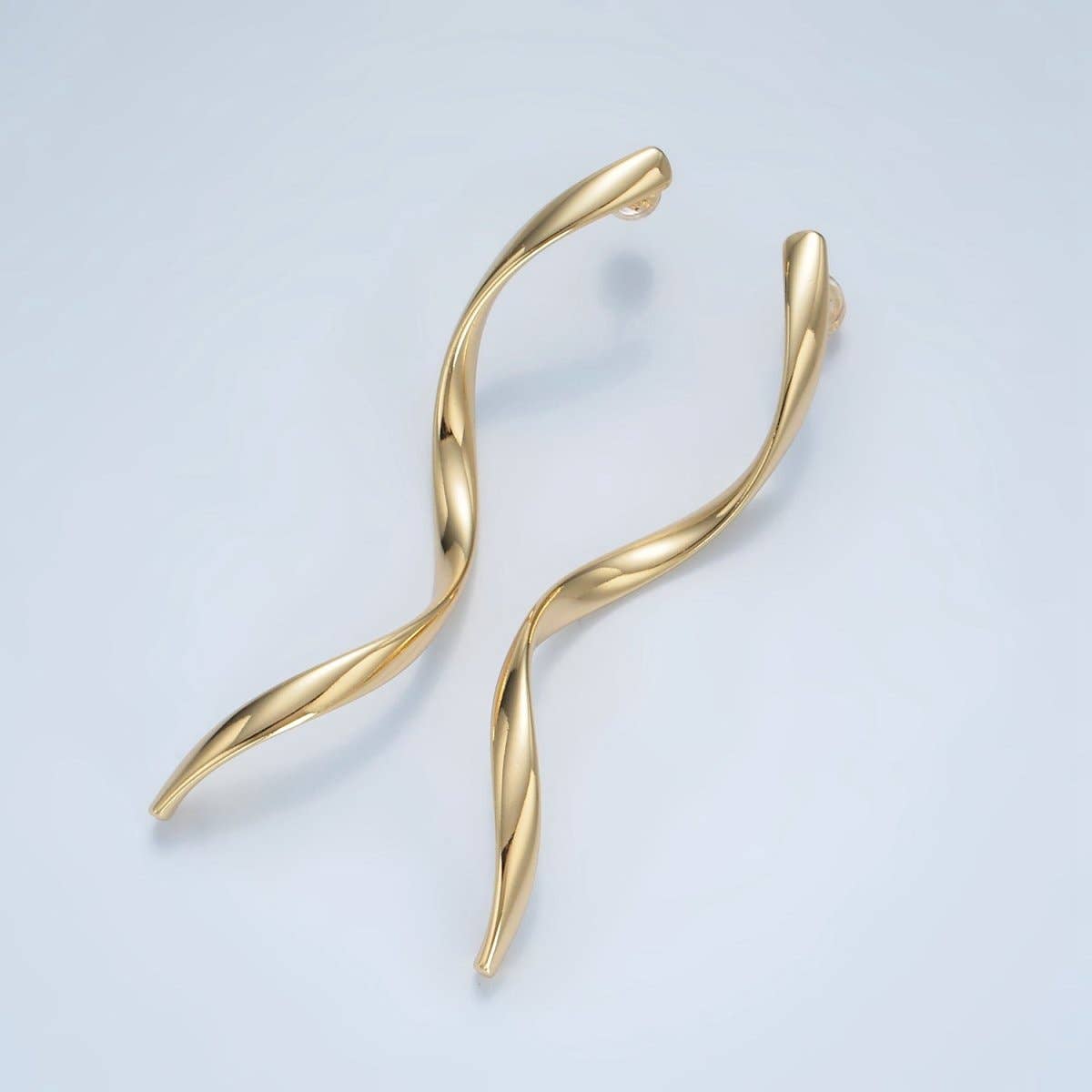 24K Gold Filled 72mm Geometric Wavy Stud Earrings in Gold & Silver | AD600 AD601