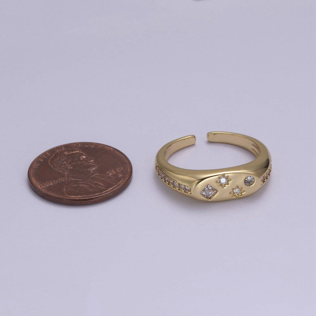 24K Gold Filled Celestial Star Cuff Ring, Micro Pave Crystal
