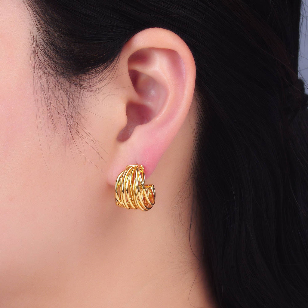 24K Gold Filled 22mm Multiple Lined C-Shaped Hoop | AB-1107