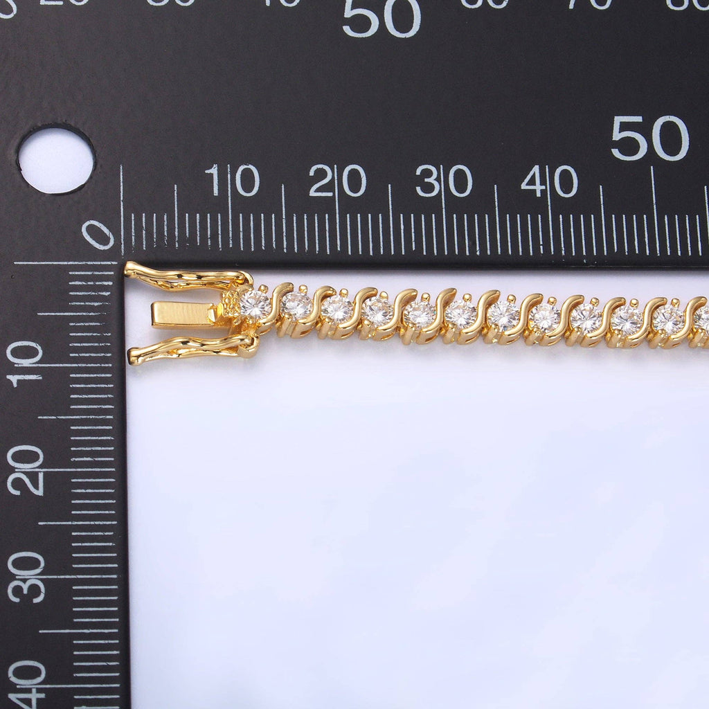 24K Gold Filled Curved S-Link Tennis Chain Bracelet in Gold & Silver | WA-3036 WA-3037