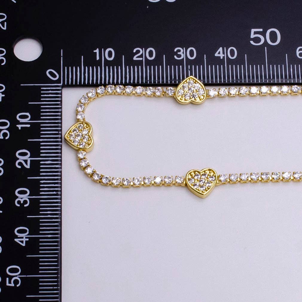 7"Gold Filled Clear CZ Heart Tennis Chain Bracelet
