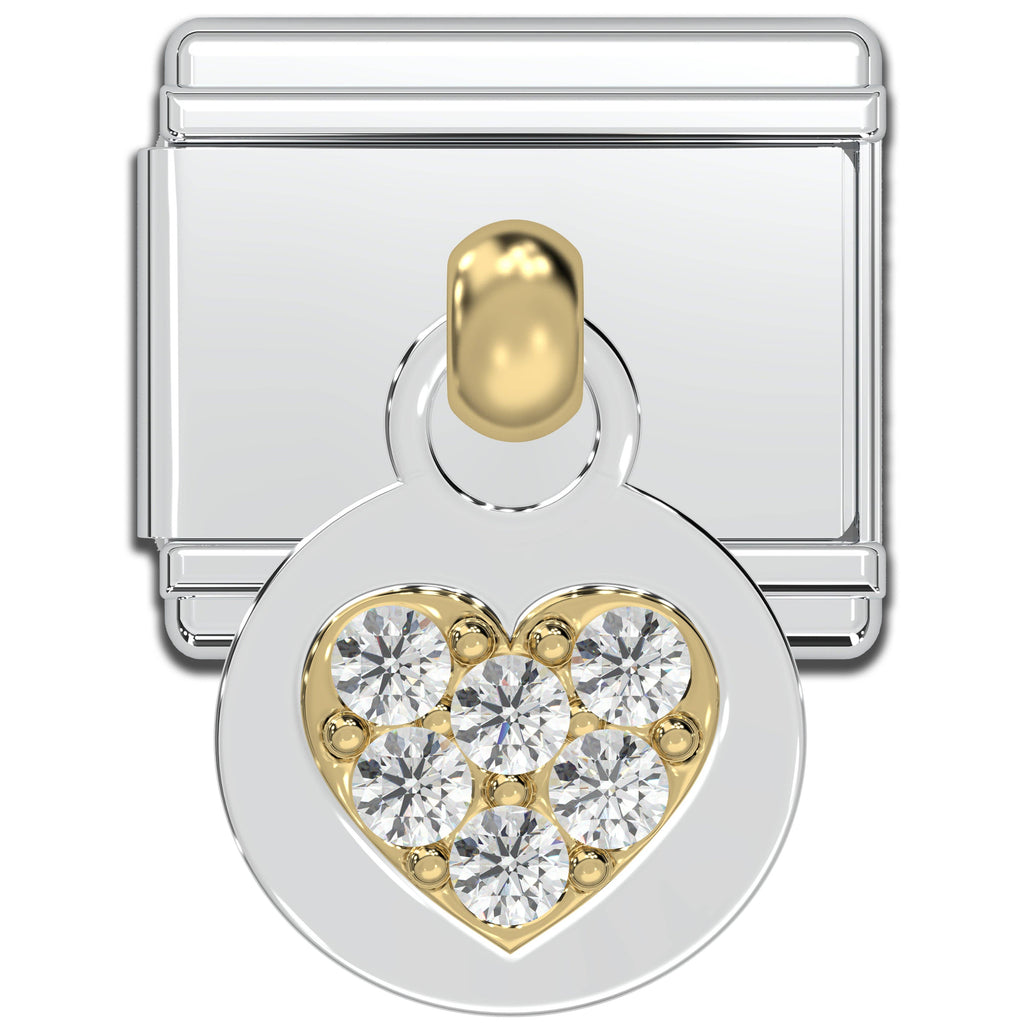 Italian Charm Bracelet Charms - Dangle Rhinestone Heart Links