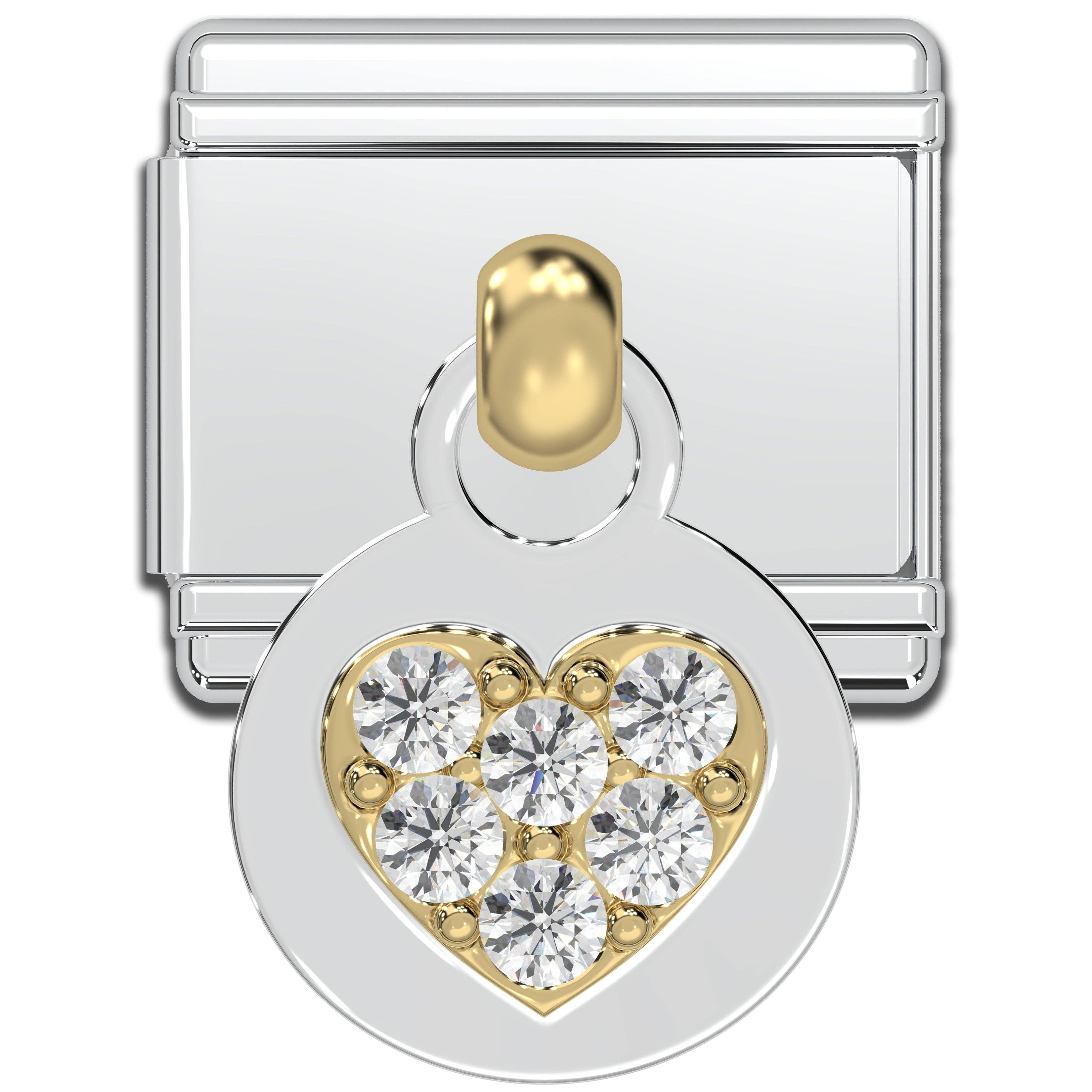 Italian Charm Bracelet Charms - Dangle Rhinestone Heart Links