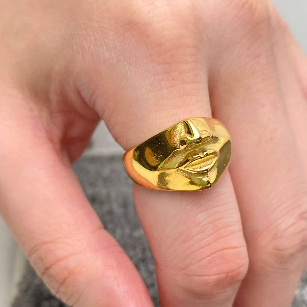 Abstract Face Contour 18K Gold Plated SS Ring - FGS