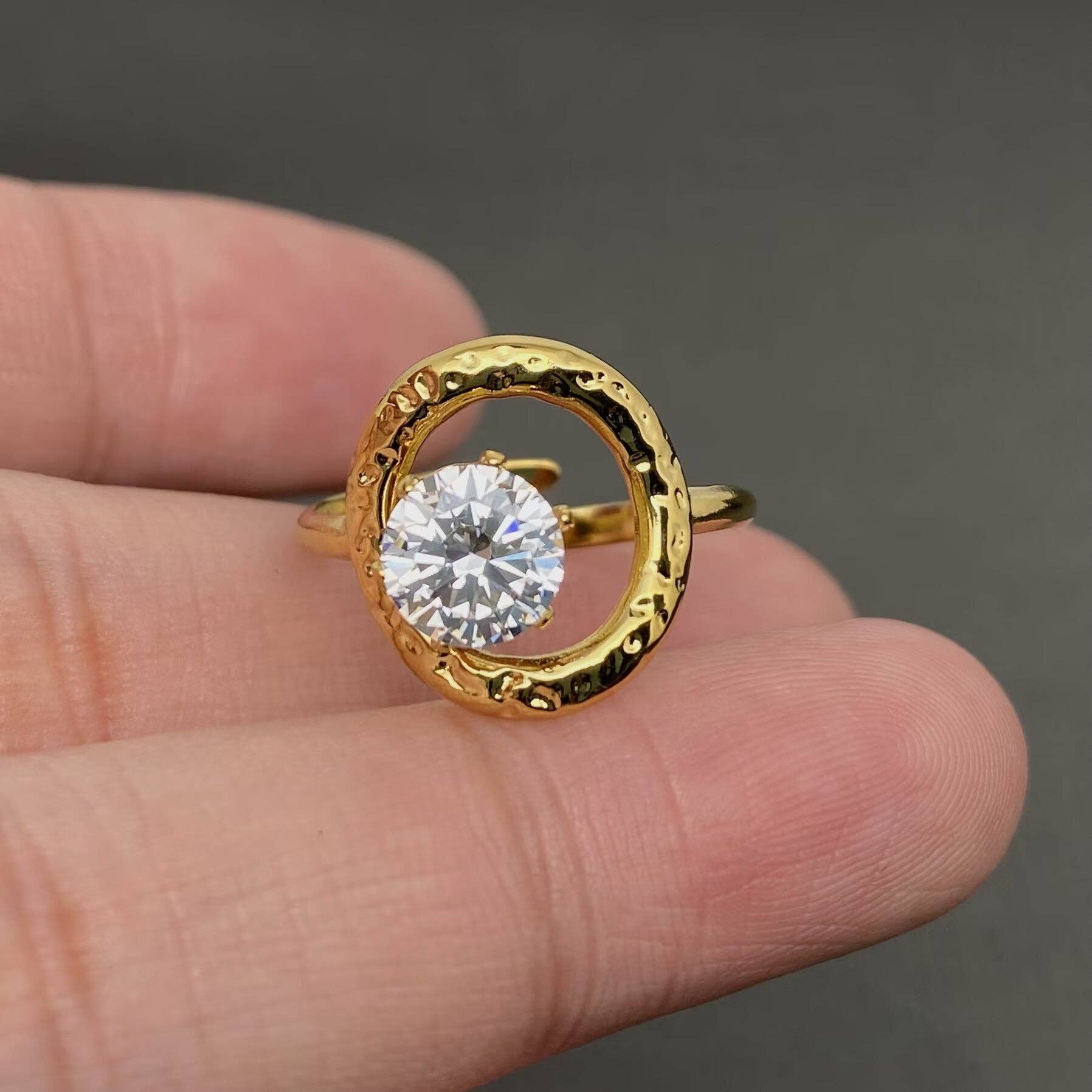 Zircon Inlaid Irregular Geometry 18K Gold Plated SS Ring - FGS