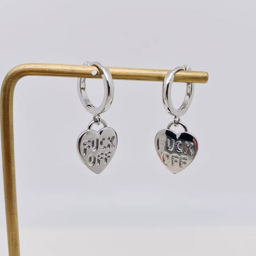 "Fuck off" Heart-shaped Gold Plated Huggie Earrings