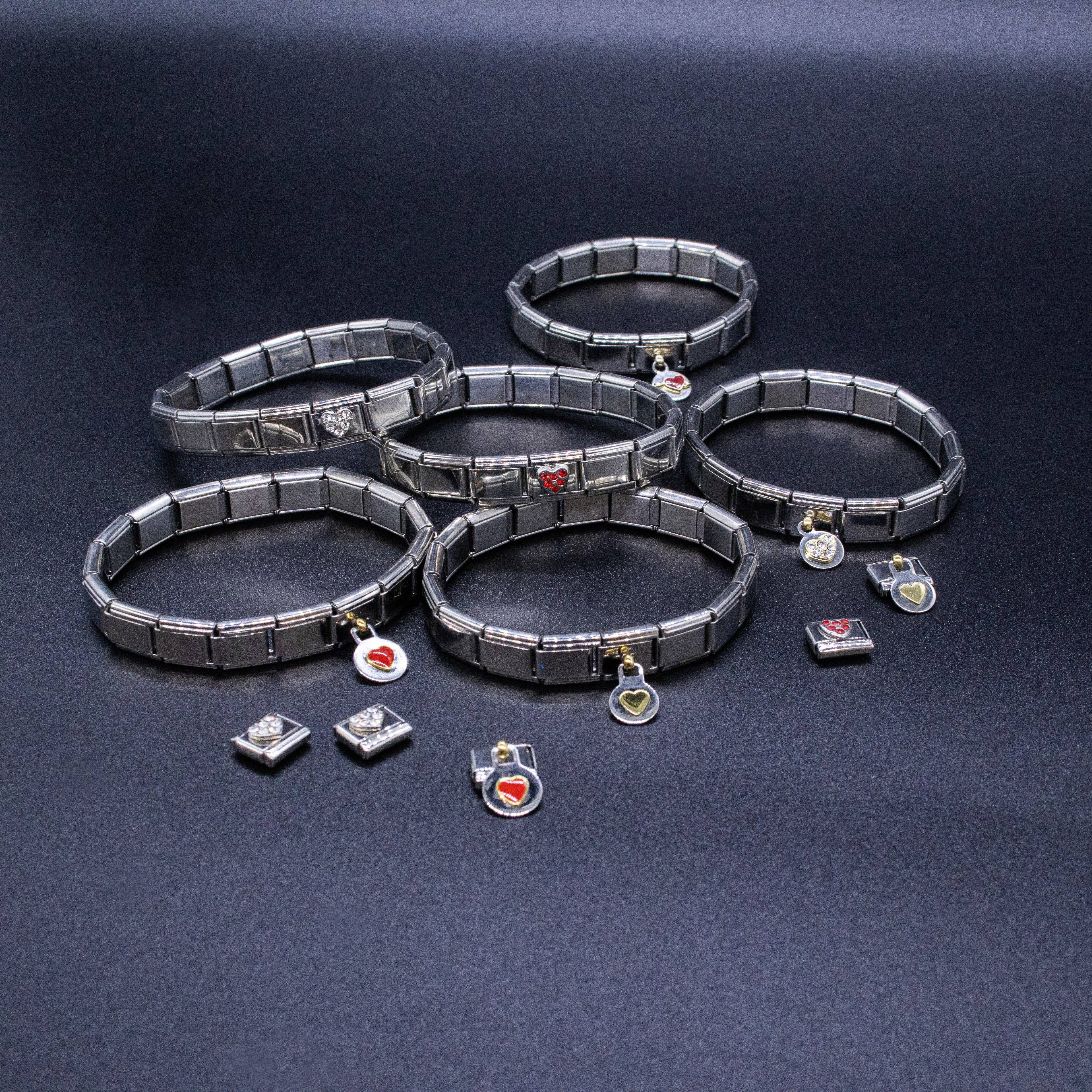 Italian Charm Bracelet Charms - 9mm Heart w/ Arrow Links