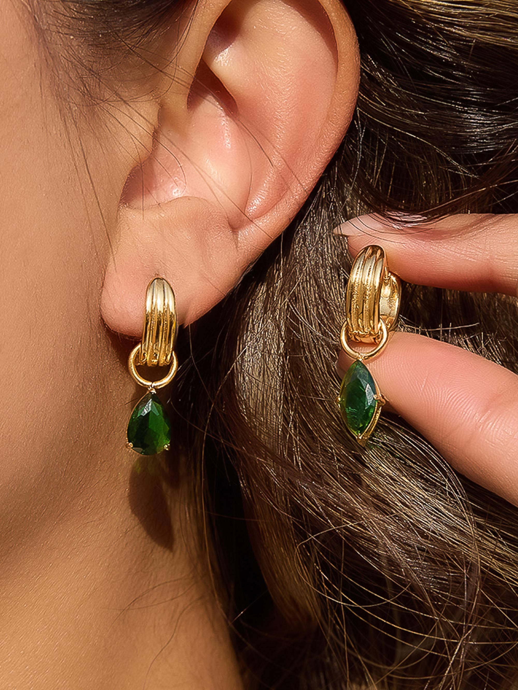 Saffron 18K Gold Non-Tarnish Teardrop CZ Mismatch Earrings