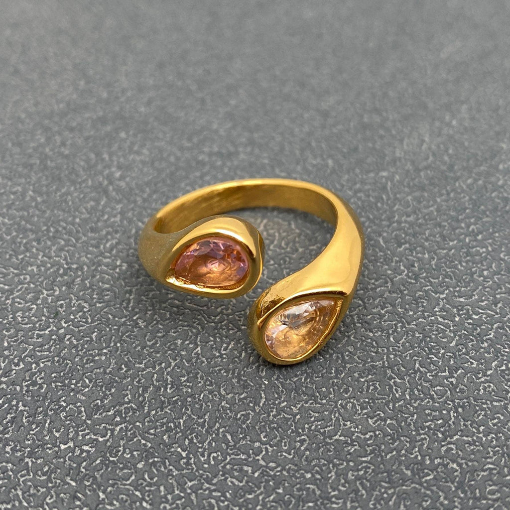 Two-color Zircon 18K Gold-plated Stainless Steel Ring - FGS