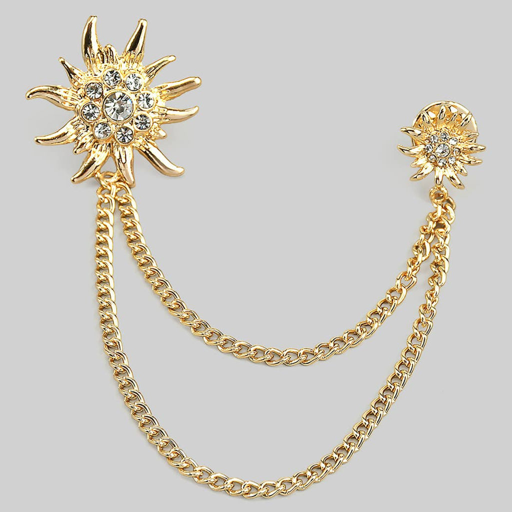 TWO PIECE DROOPING CHAIN PAVE FLOWER BROOCH PIN