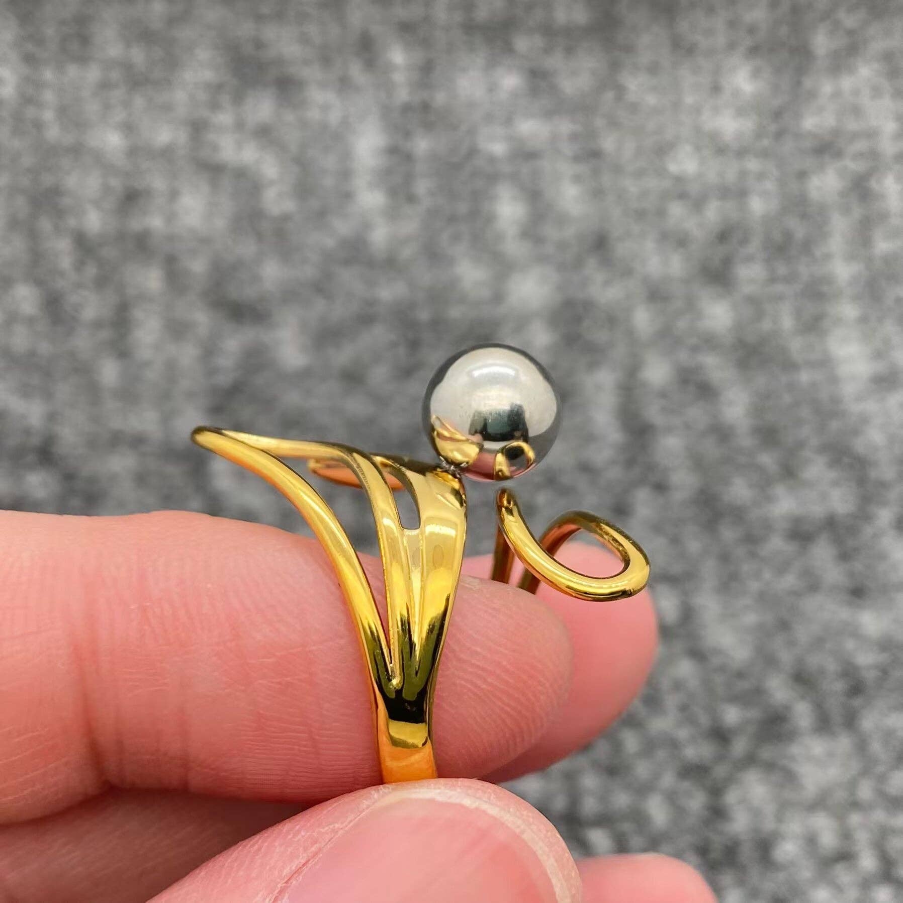 Steel Bead 18K Gold Plated S.Steel Two Tone Ring - FGS
