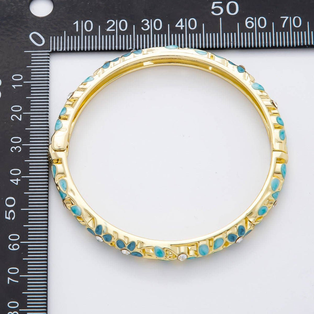 14K Gold Filled Round Pink, Green, Orange, Blue Enamel Artisan Daisy Flower Bangle | WA-292 WA-300 WA-323 WA-370