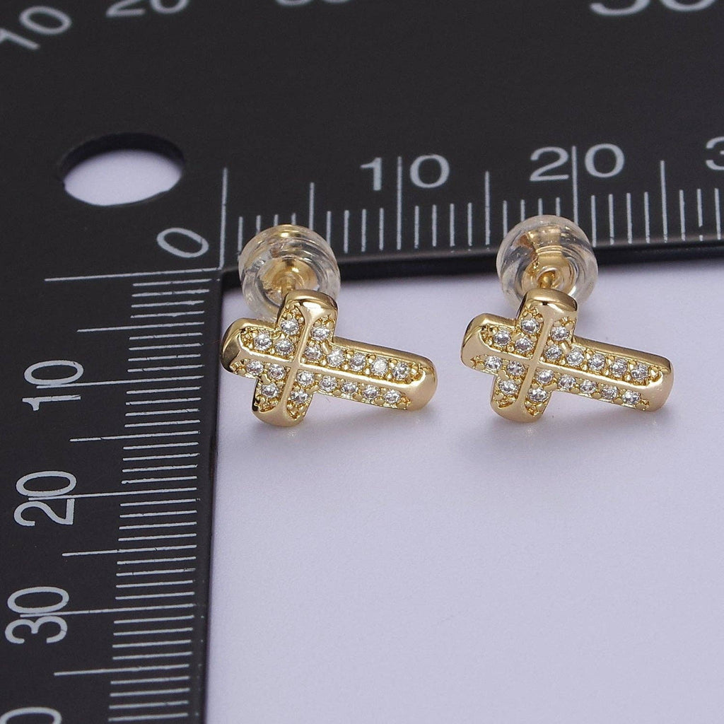 18K Gold Filled CZ Cross Stud Earring V097