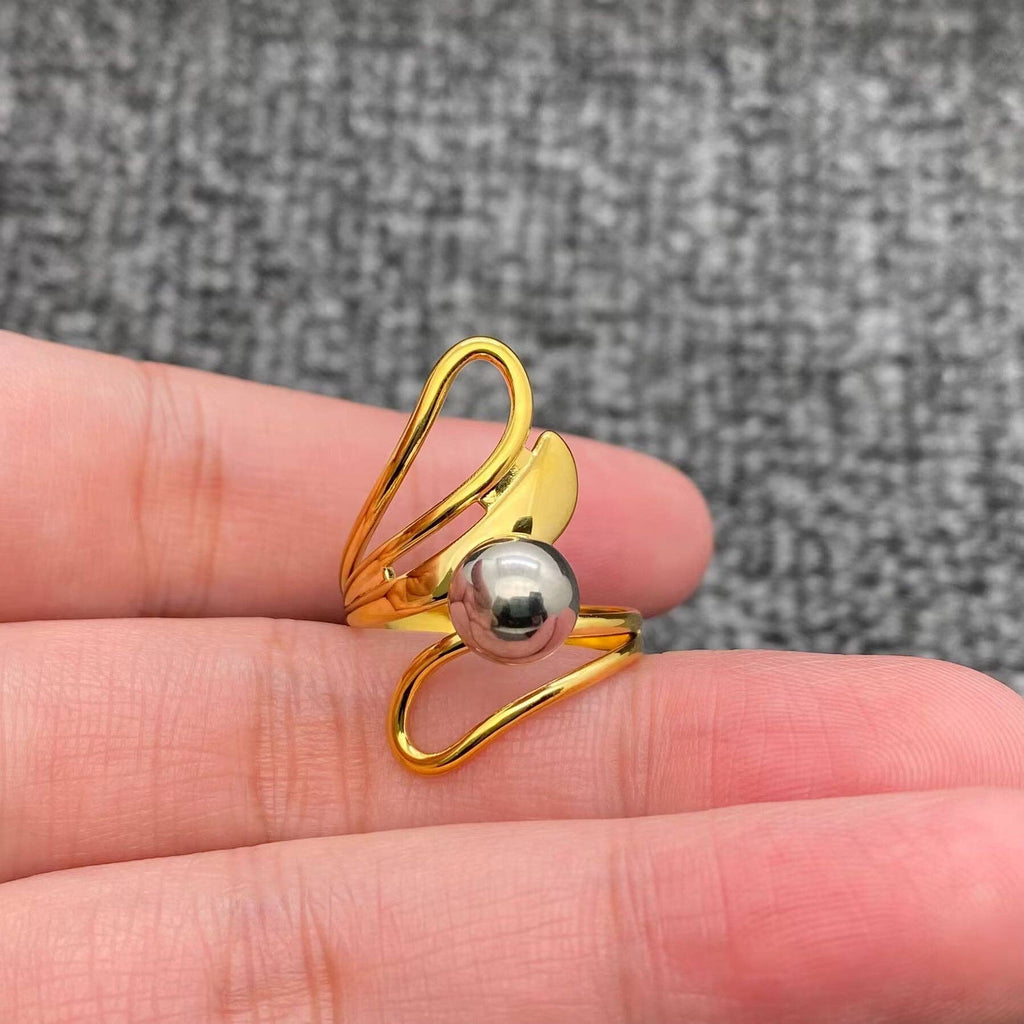 Steel Bead 18K Gold Plated S.Steel Two Tone Ring - FGS