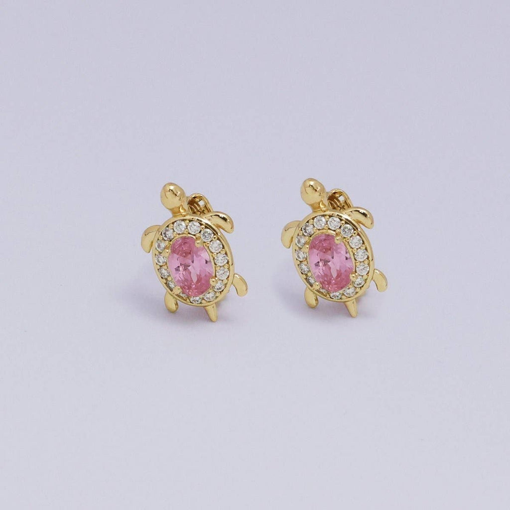 24K Gold Filled Micro Paved CZ Turtle Tortoise Animal Huggie Earrings | AB1036 - AB1062