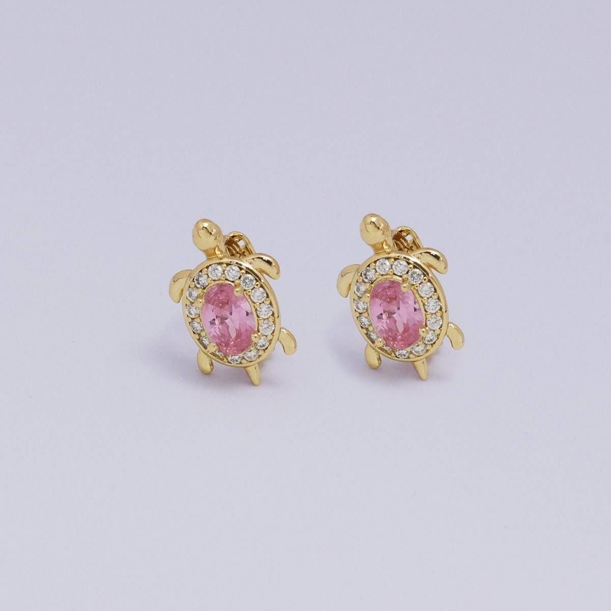 24K Gold Filled Micro Paved CZ Turtle Tortoise Animal Huggie Earrings | AB1036 - AB1062