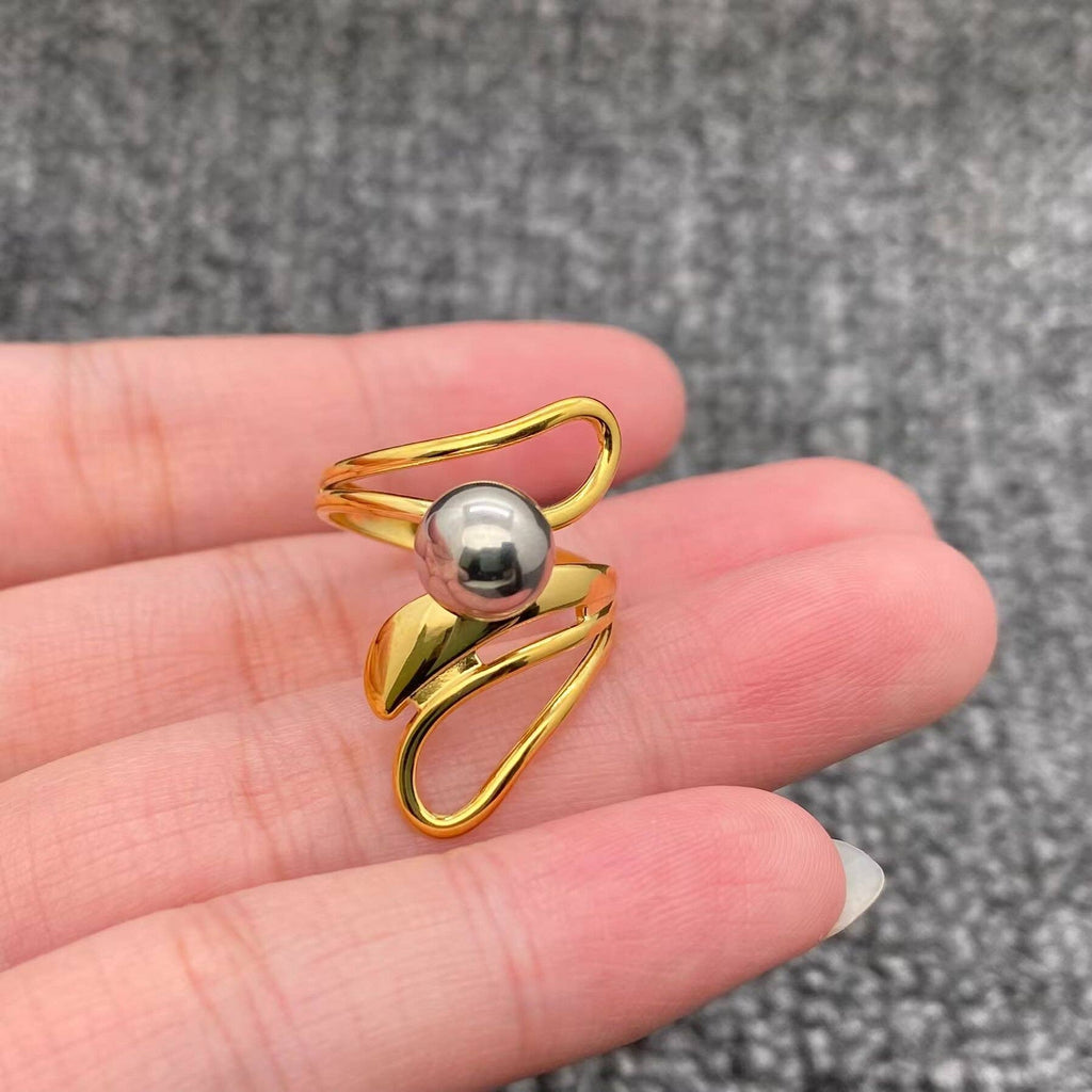 Steel Bead 18K Gold Plated S.Steel Two Tone Ring - FGS