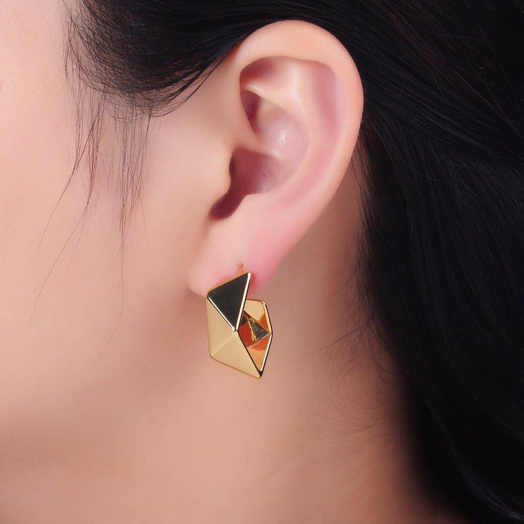 24K Gold Filled 22mm Geometric Edged C-Shaped Hoop Earrings in Gold & Silver | AB879 AB880