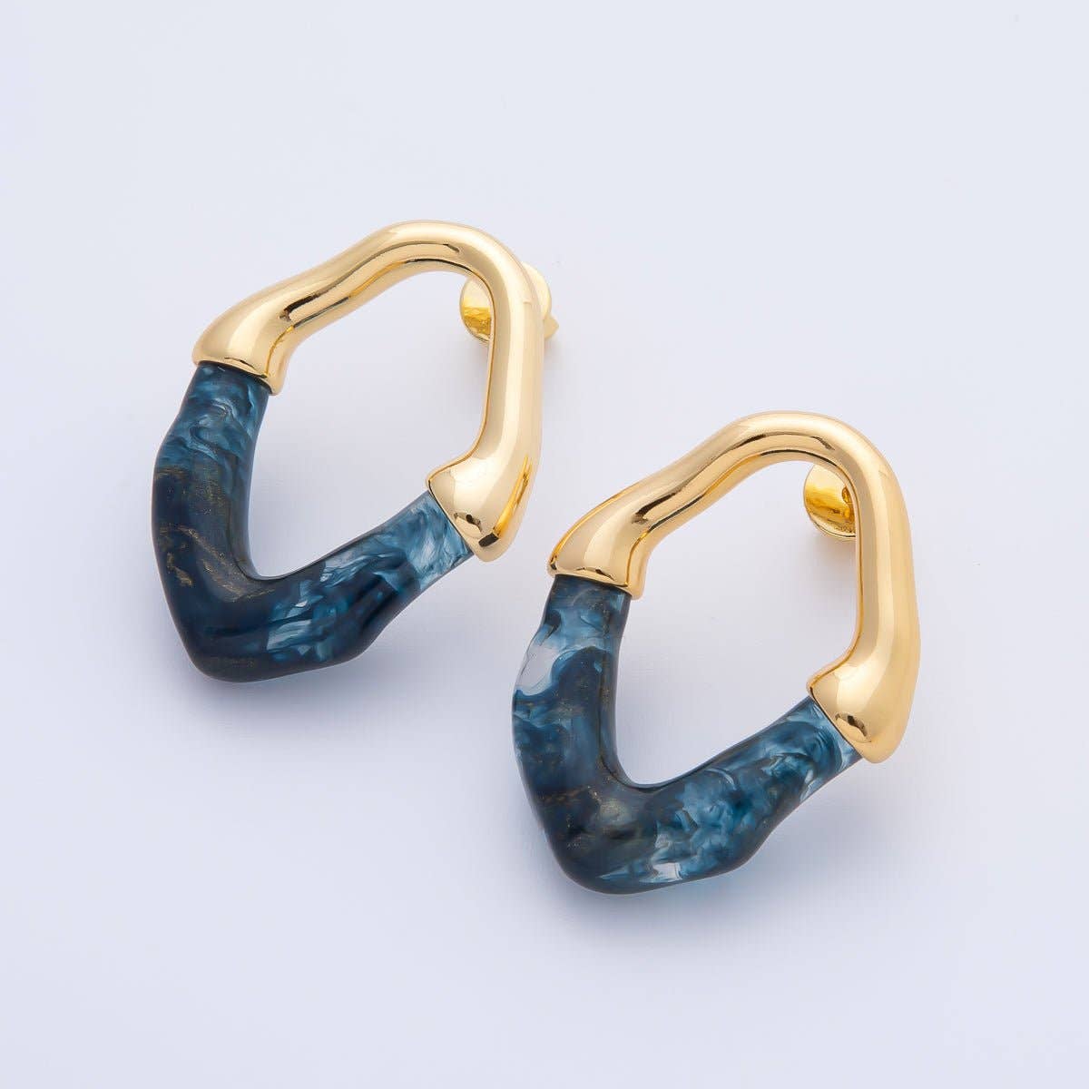 18K Gold Filled 34mm White, Black, Blue, Brown Resin Molten Oval Studs Earrings | AD1580 - AD1583