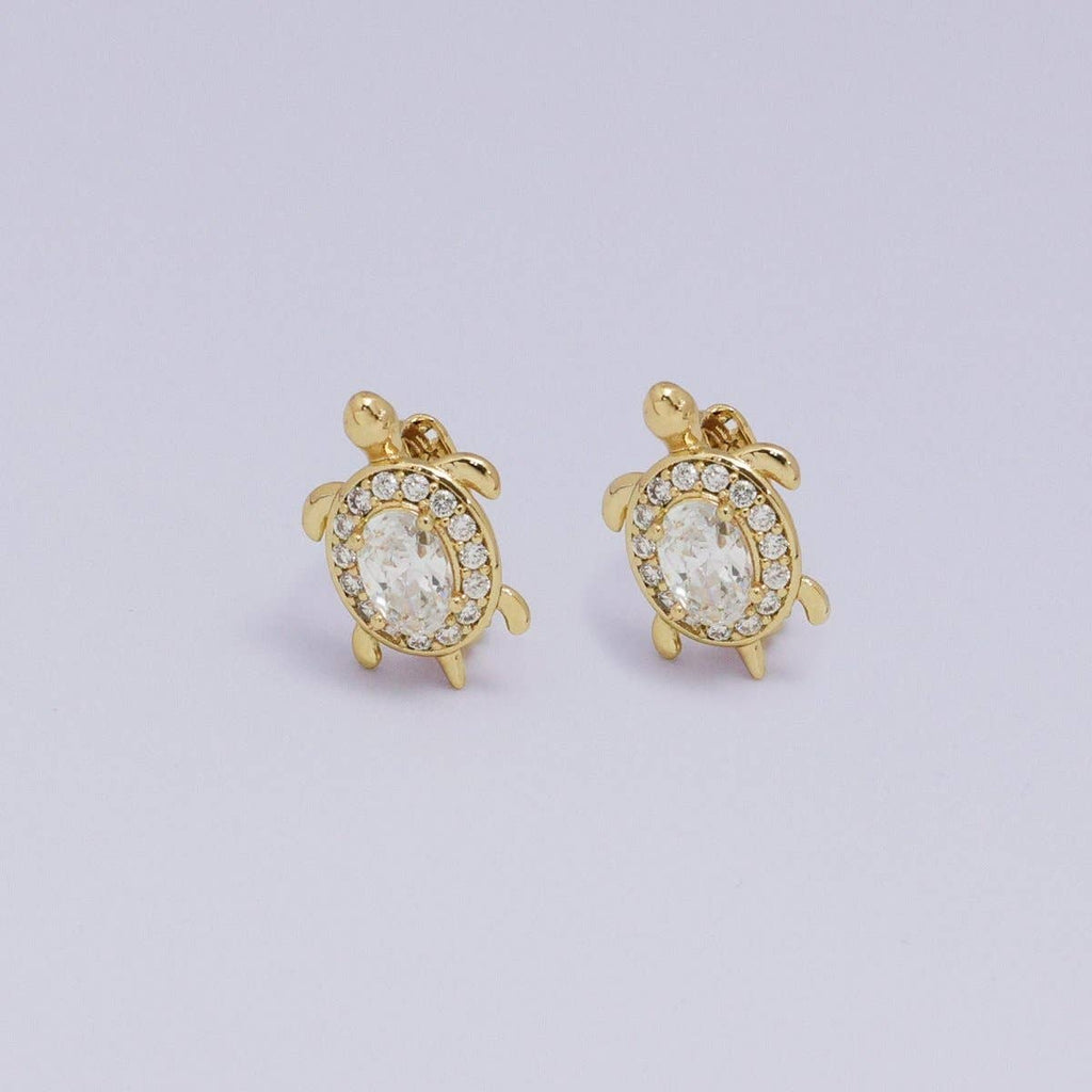 24K Gold Filled Micro Paved CZ Turtle Tortoise Animal Huggie Earrings | AB1036 - AB1062