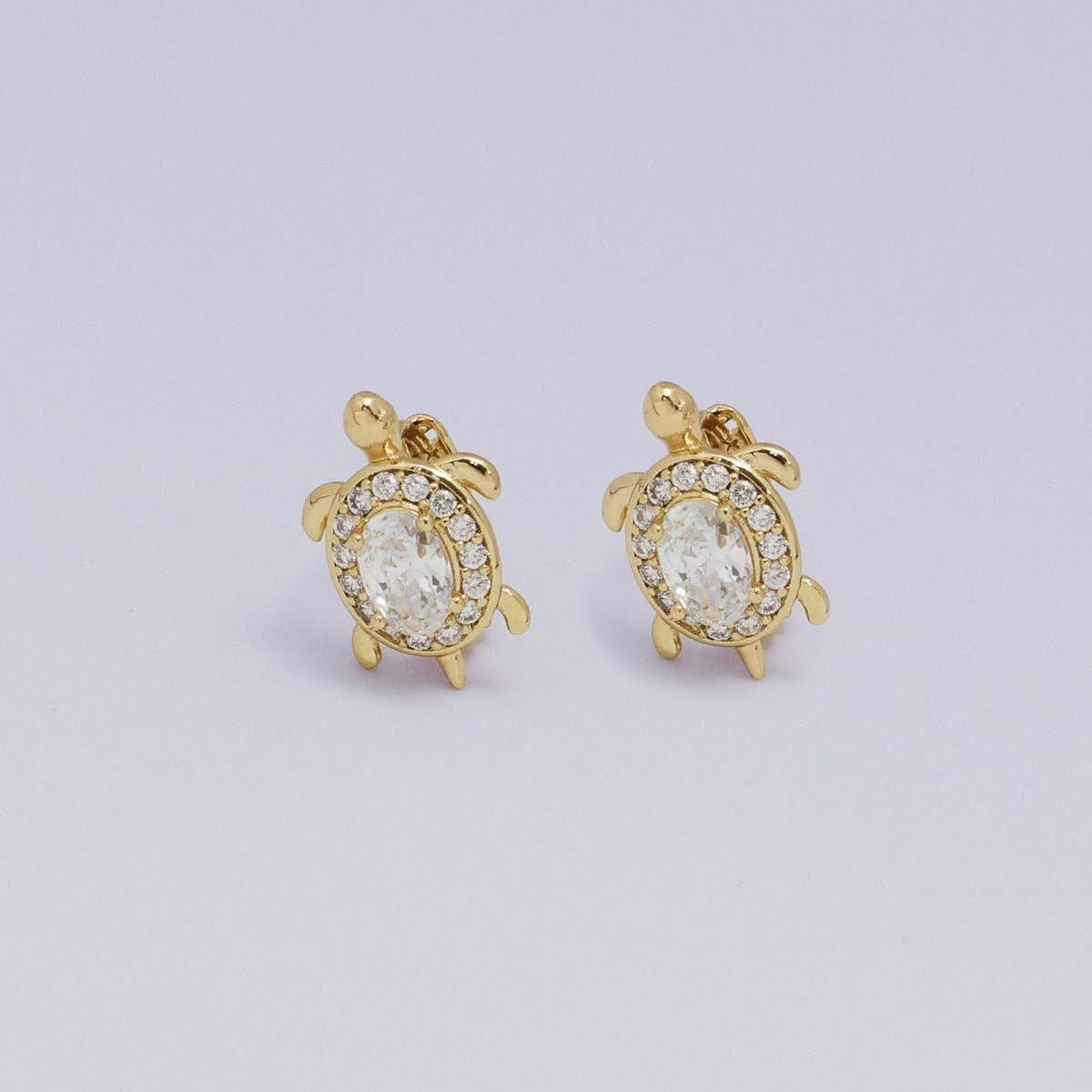 24K Gold Filled Micro Paved CZ Turtle Tortoise Animal Huggie Earrings | AB1036 - AB1062