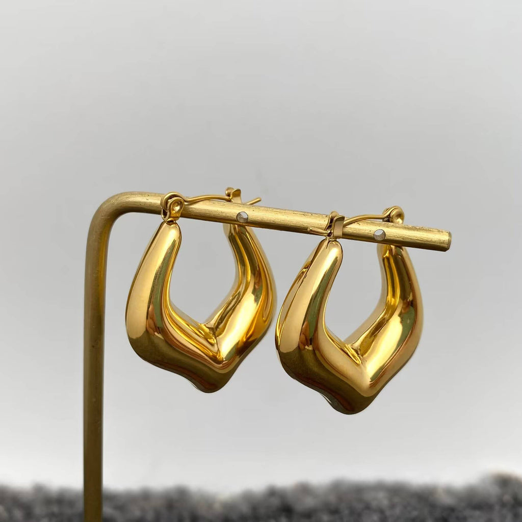 18K Gold Plated S.Steel Glossy Geometric Hoop Earring  - FGS