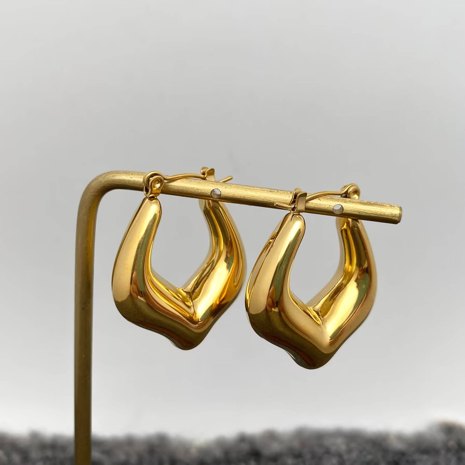 18K Gold Plated S.Steel Glossy Geometric Hoop Earring  - FGS