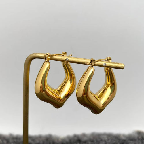 18K Gold Plated S.Steel Glossy Geometric Hoop Earring  - FGS