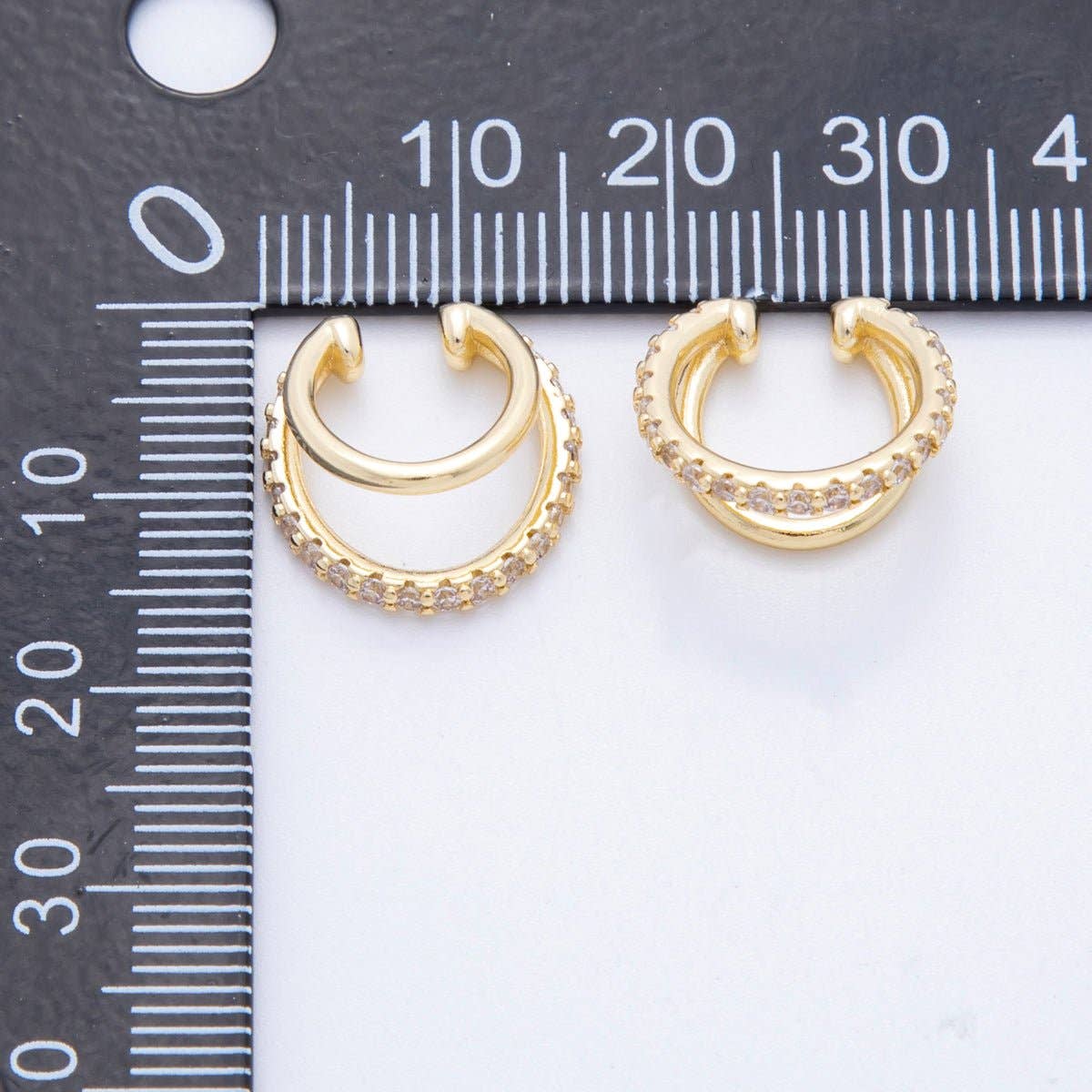 18K Gold Filled Micro Paved CZ Double Band Ear Cuff Earrings in Gold & Silver | AI-00262