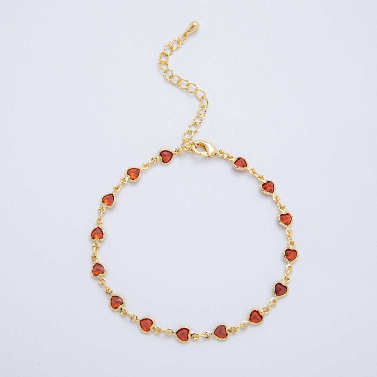 18K Gold Filled Clear, Multicolor, Red CZ Heart Star Sideway Straight 7 Inch Bracelet | WA-03781 ~ WA-03782