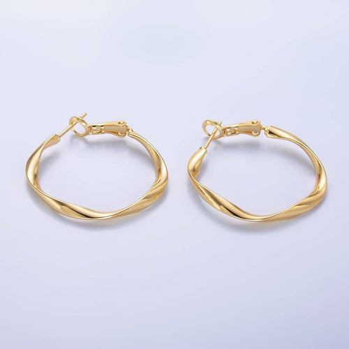 24K Gold Filled 32mm Twisted Hinge Hoop Earrings in Gold & Silver | AB863 AB864