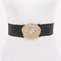 Metal Buckle Elastic Faux Straw Belt