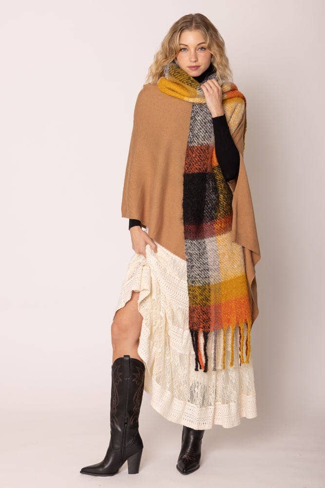 BCL120111 Plaid Cozy Scarf With Fringe