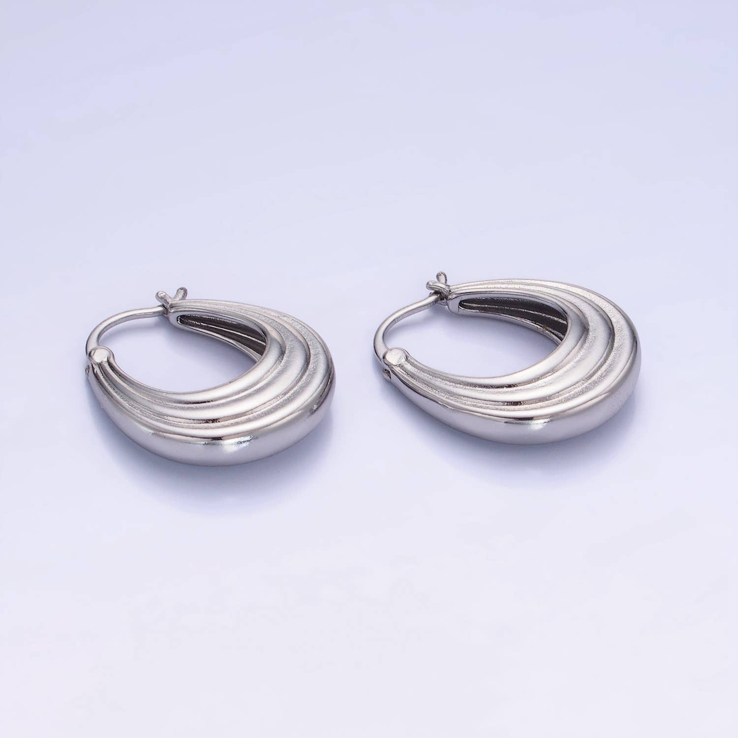 14K Gold Filled 25mm Line-Edged Dome Latch Hoop Earrings