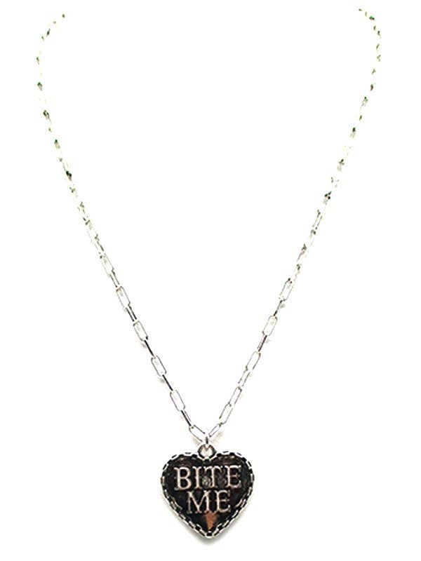 Western Heart Bite Me Engraved Necklace