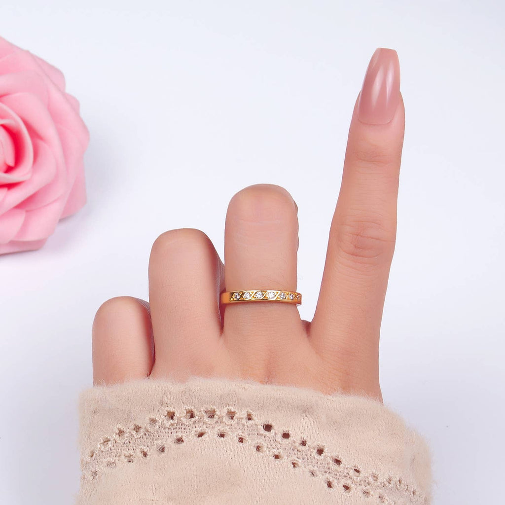 16K Minimalist Dainty CZ Paved Adjustable Ring | U393